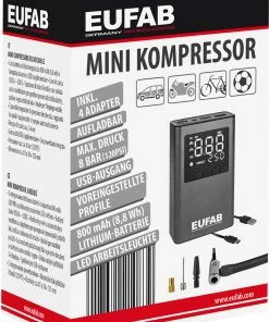 EUFAB Mini-compresseur Rechargeable -Composants, périphériques de vélo de route Ventes eufab 21083 300 20126017 Mini Kompressor aufladbar 12